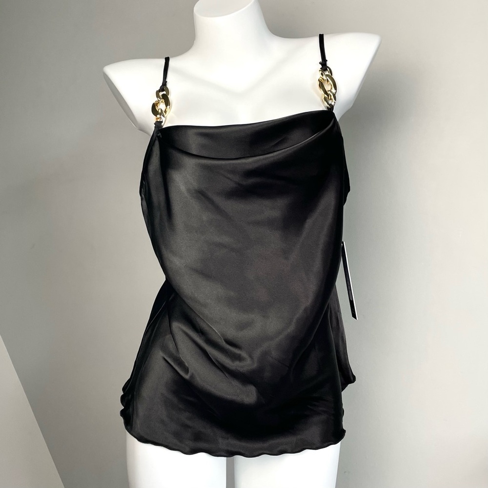 Black Satin Drape Cami Top M